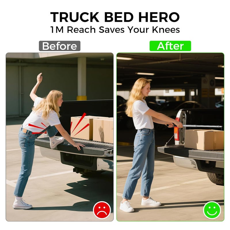 Lconvicely Bed Buddy Truck Tool – Adjustable 16-30 Inch Truck Cargo Grabber with Sturdy Steel Hook, Easy Install, Space-Saving Foldable Design, Perfect for Truck,RV, Boat & More (Curve Hook Set) - Image 5
